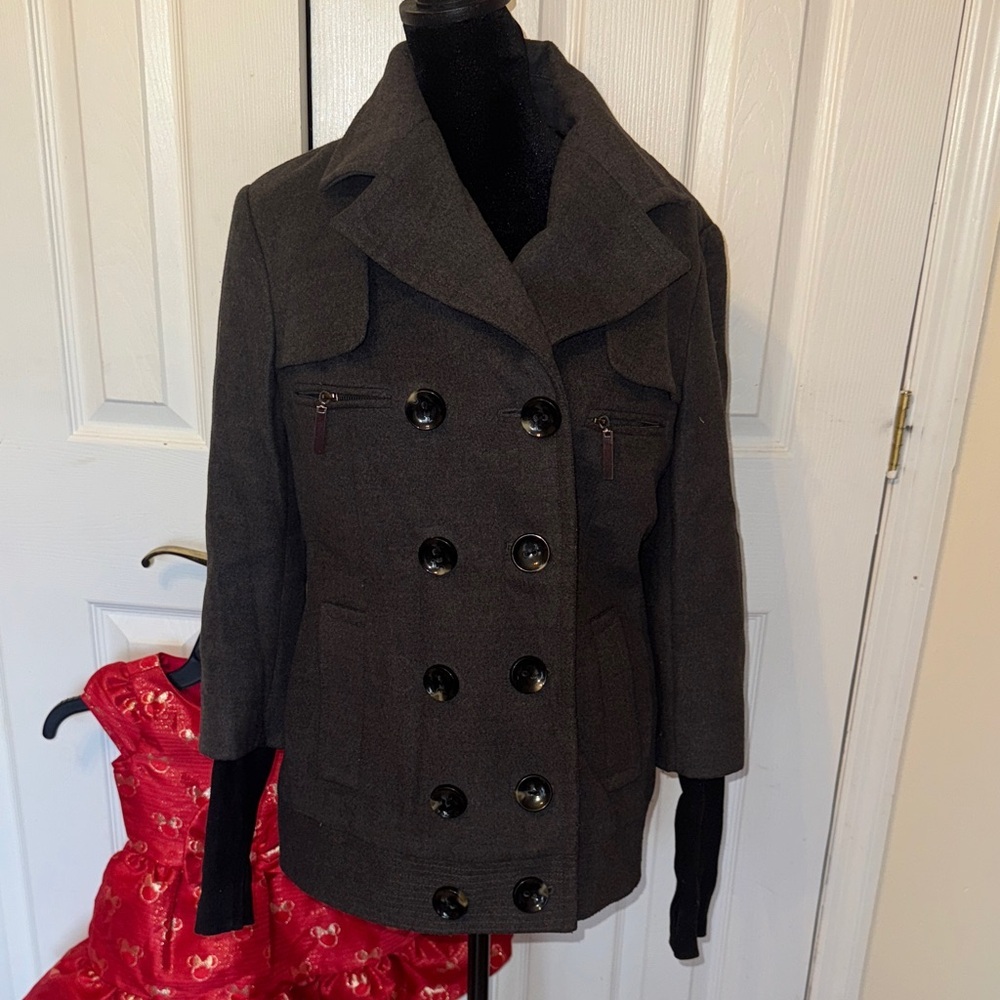 Kensie Charcoal Double-Breasted Pea Coat